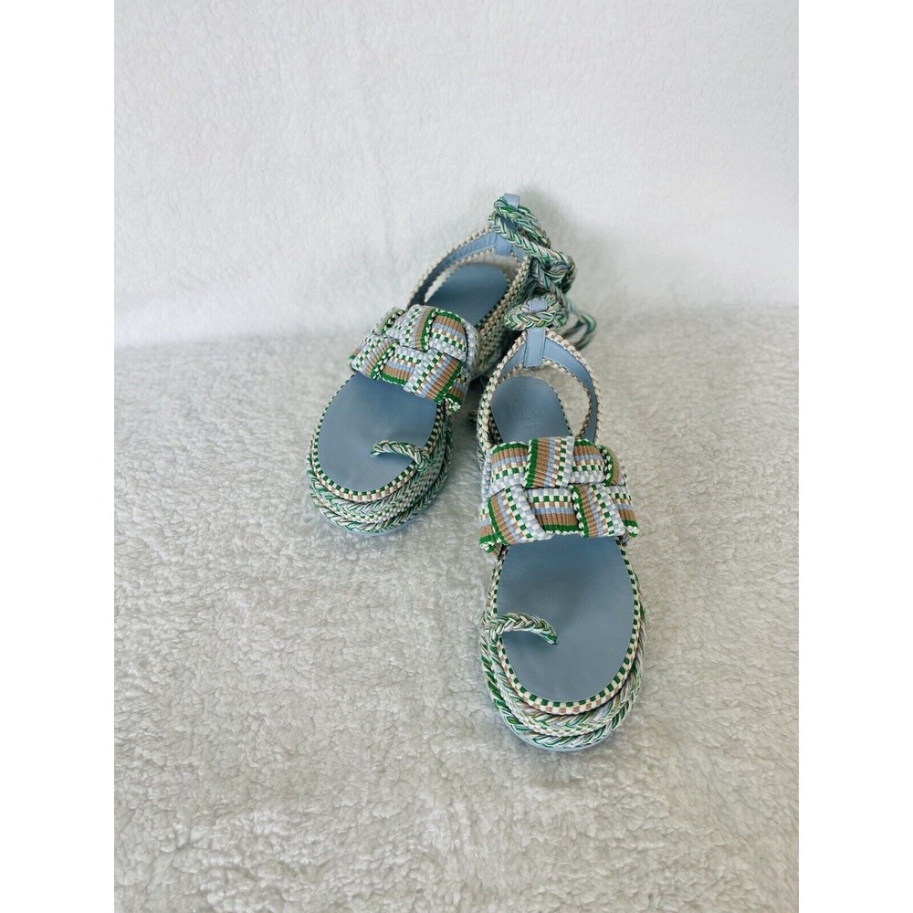 Anthropologie Braided Platform Sandals in Green and White - Picture 11 of 14